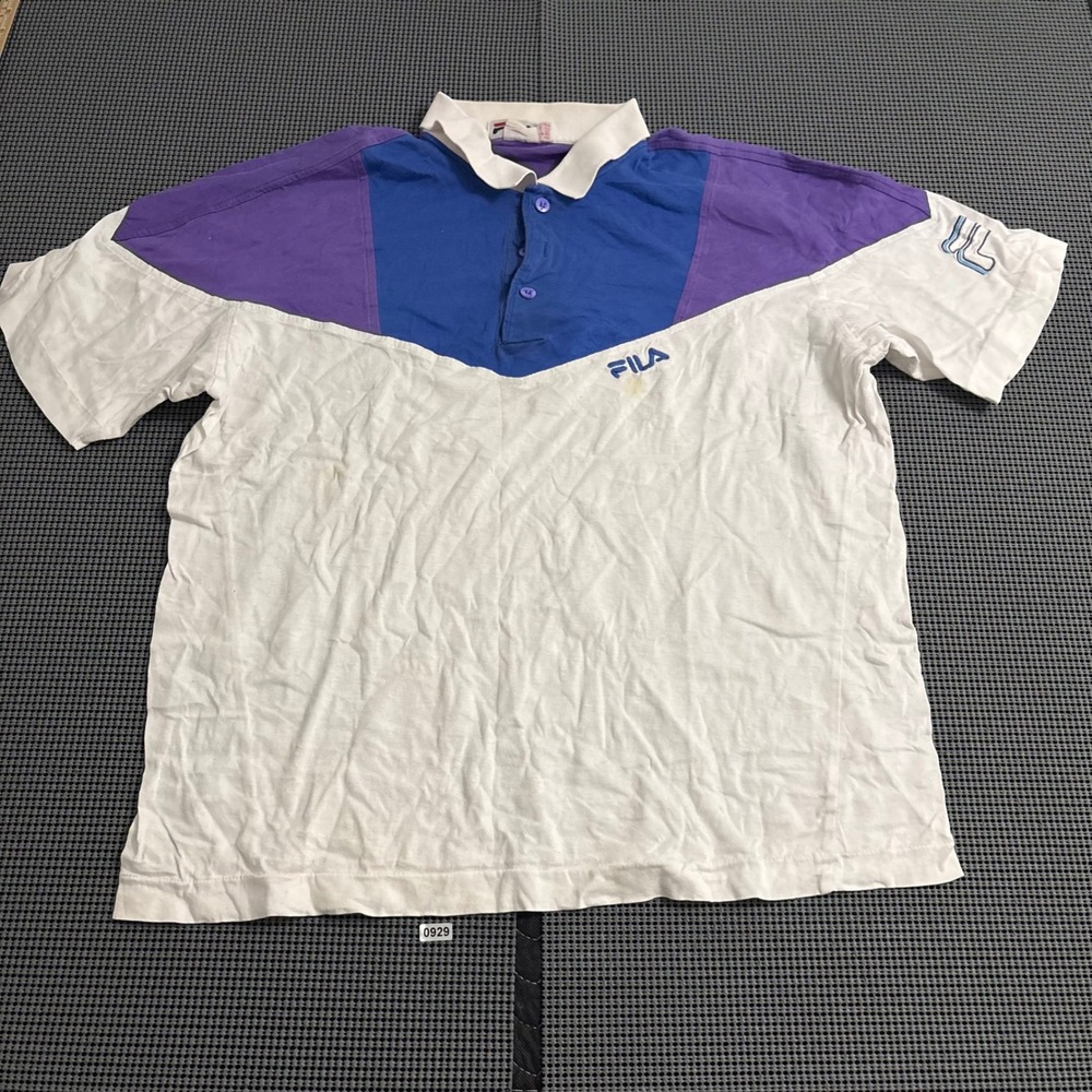 Vintage Fila Colorblock Polo Shirt Mens XL White Purple Blue 90s Retro Short Slv